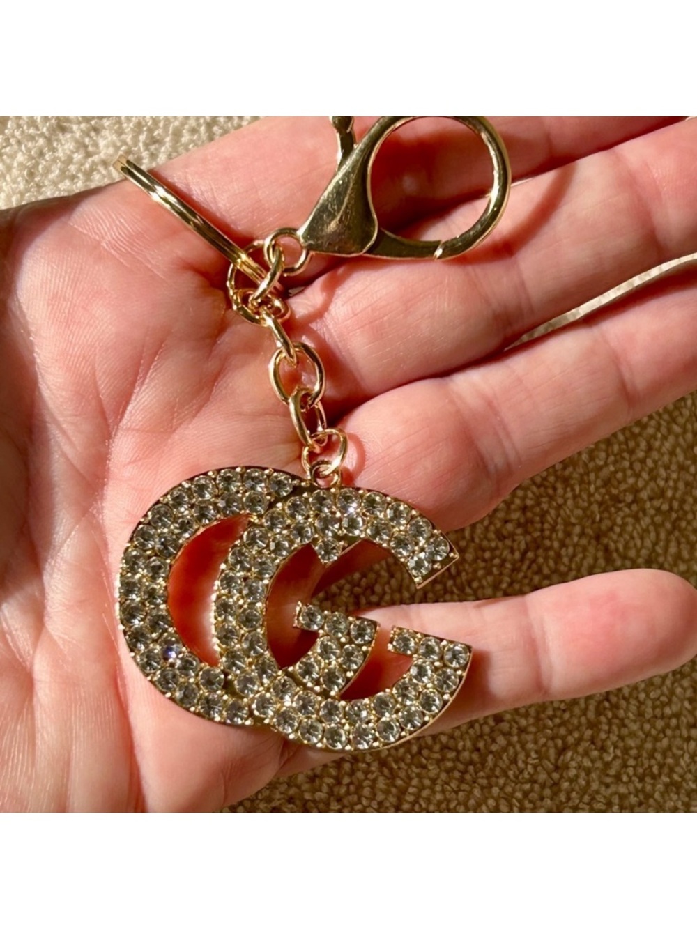 NEW! Gold Crystal Double G Keychain - Designer Inspired Bag Charm